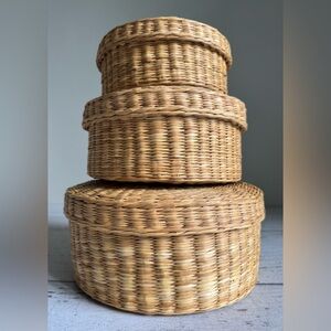 Woven Sweetgrass Baskets with Lids Set of 3 Nesting Storage Baskets